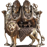 Brass Superfine Intricate Kaila Devi Chamunda Mata on Lion Idol 4.5" | Divine Protector | Destroyer of Evil | Handcrafted Pure Brass | Sacred Centerpiece for Home & Temple